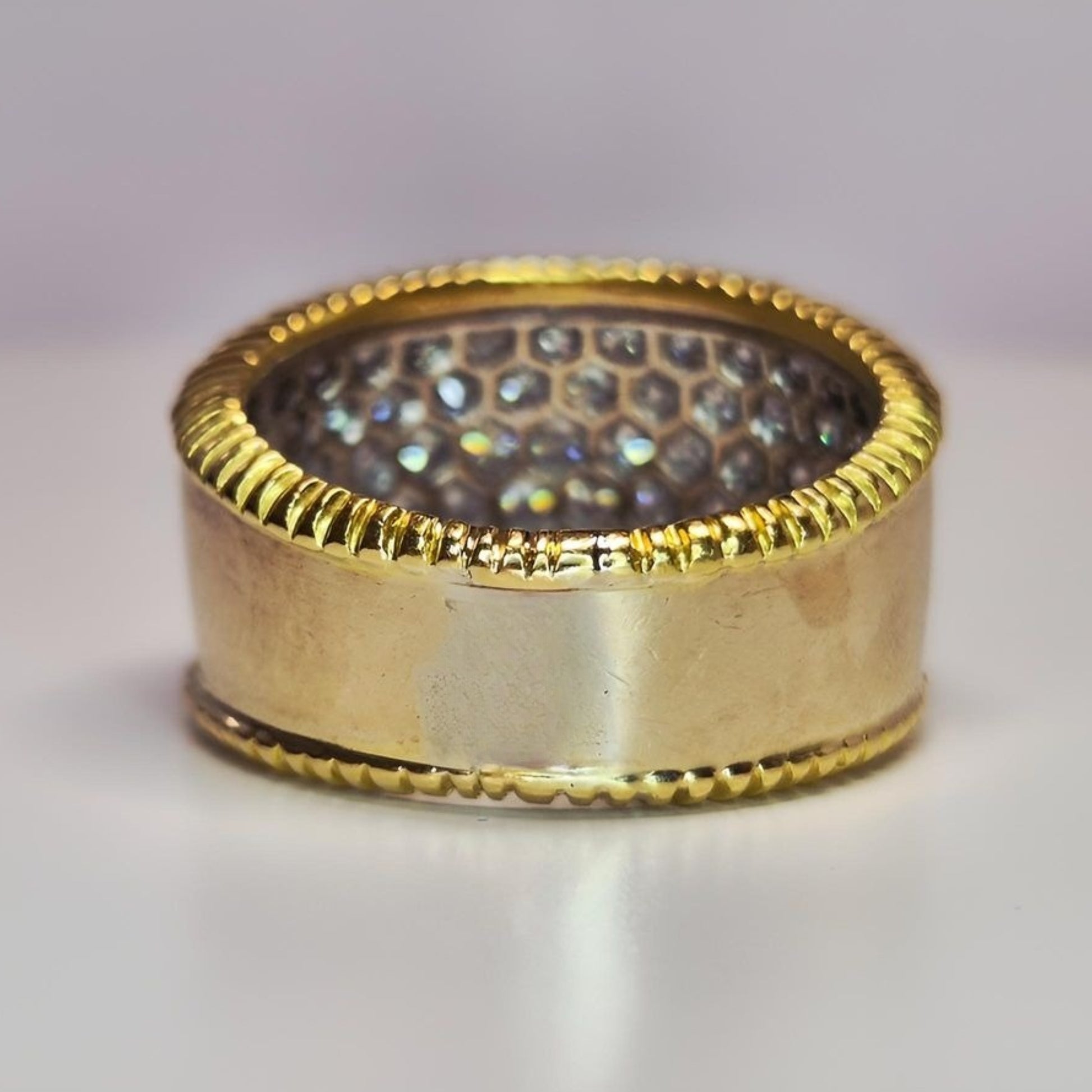 18carat gold pave diamond ring hallmarked from behind view