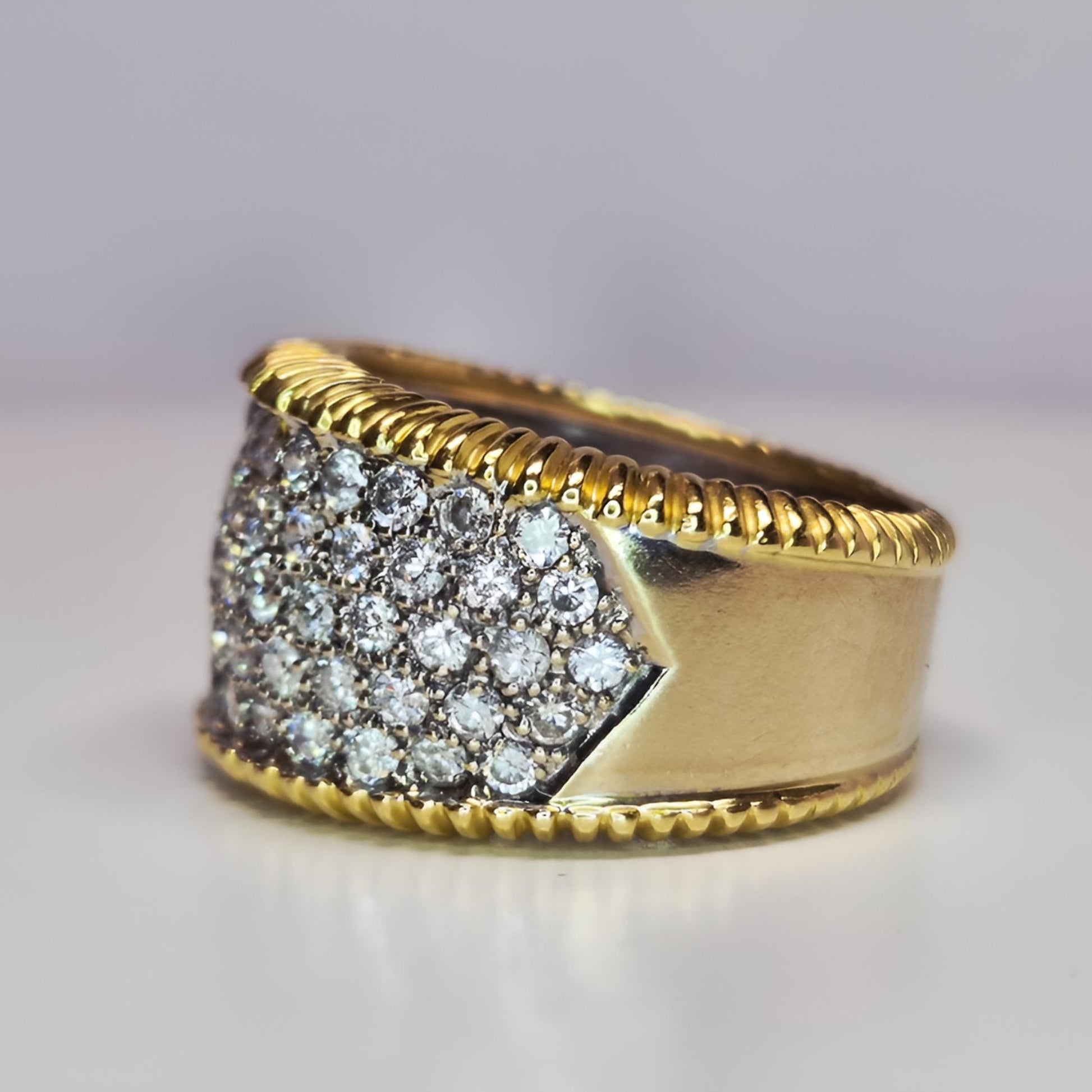 18carat gold pave diamond ring hallmarked left side view