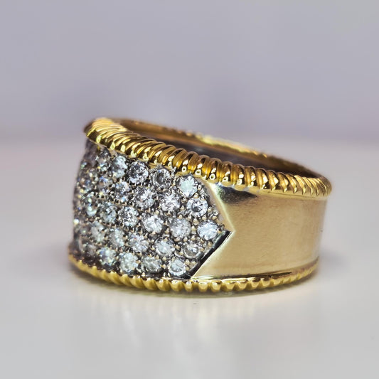 18carat gold pave diamond ring hallmarked left side view