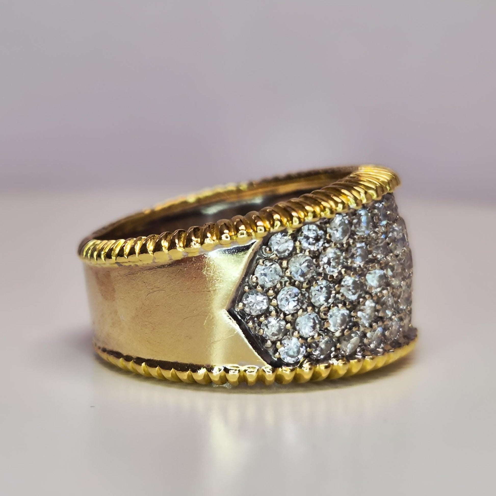 18carat gold pave diamond ring hallmarked right side view