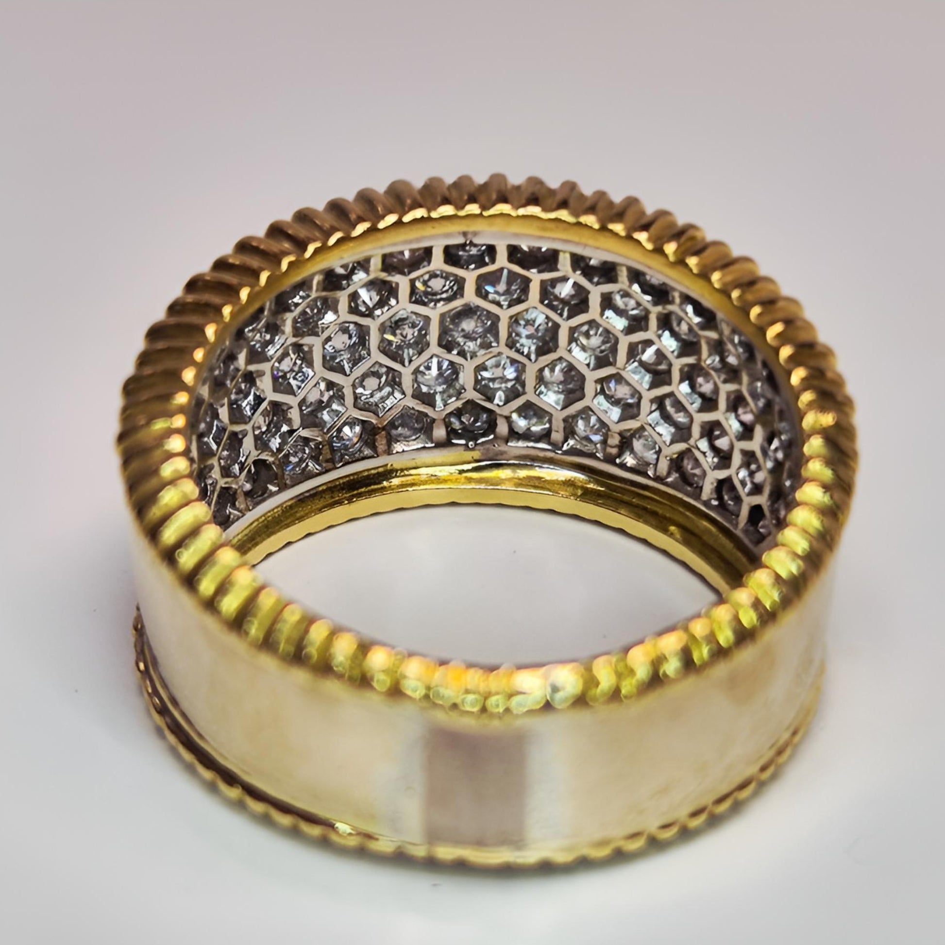 18carat gold pave diamond ring hallmarked setting from behind view