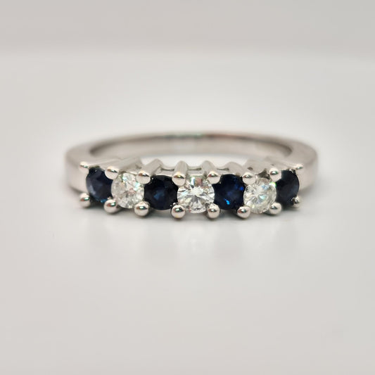 18ct white gold seven stone sapphire diamond half eternity ring front view