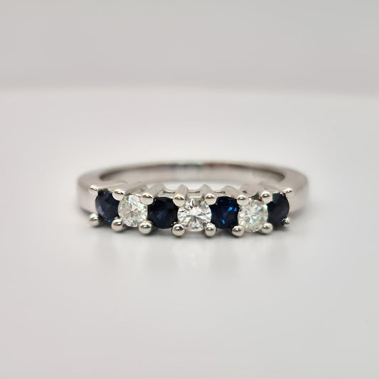 18ct white gold seven stone sapphire diamond half eternity ring front