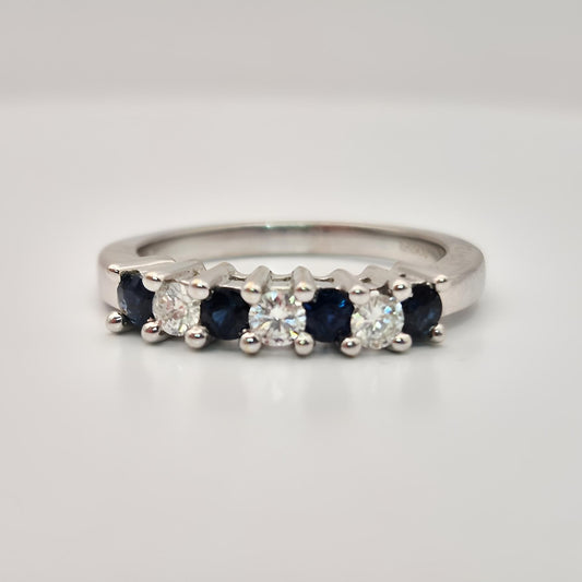 18ct white gold seven stone sapphire diamond half eternity ring opposite