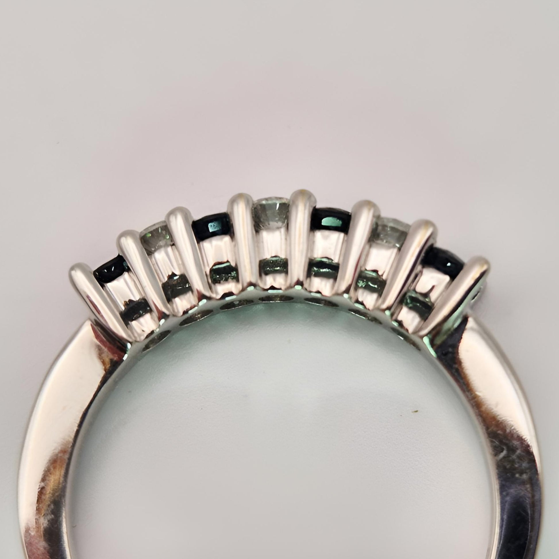 18ct white gold seven stone sapphire diamond half eternity ring setting side view