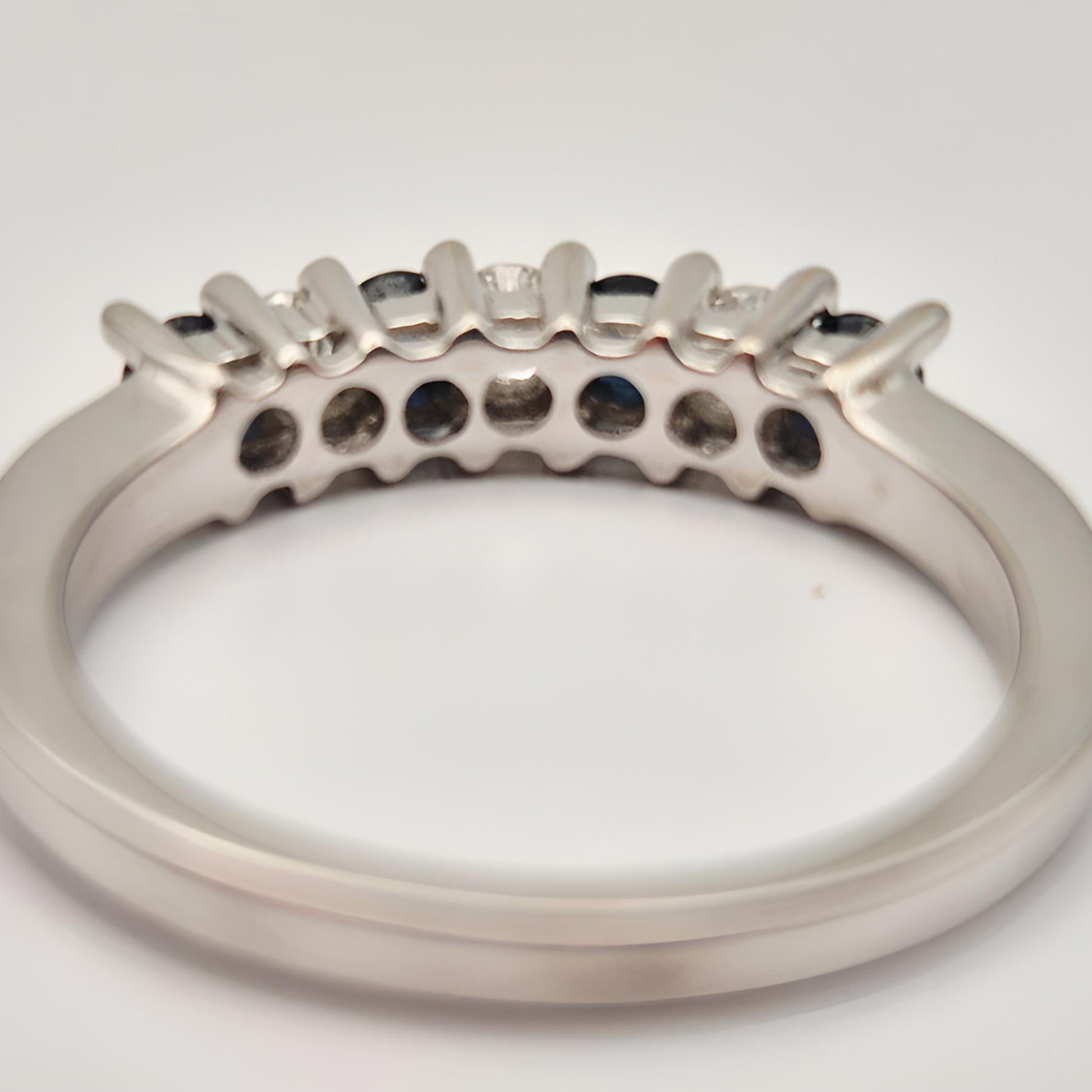 18ct white gold seven stone sapphire diamond half eternity ring setting view under