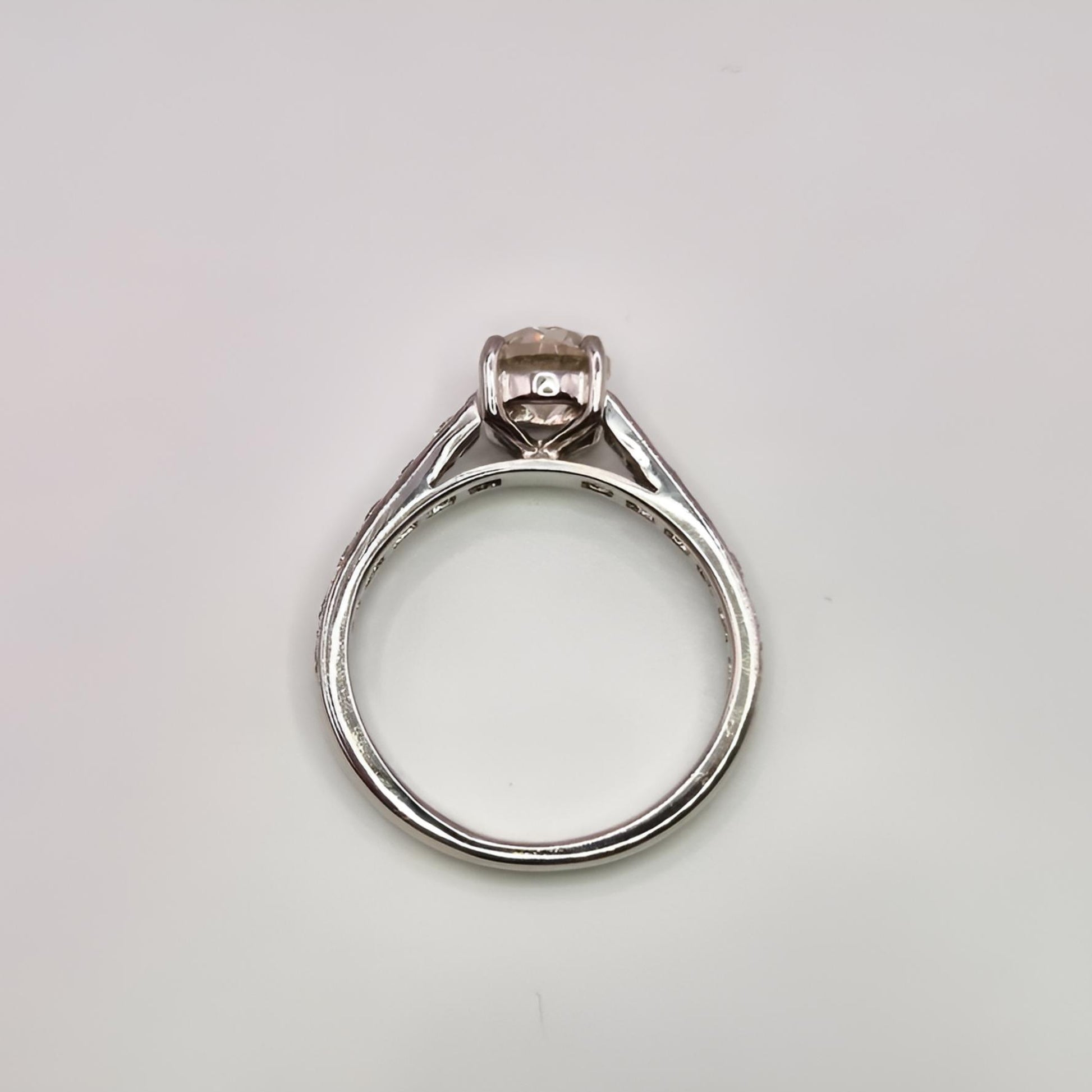 18ct white gold single stone diamond shoulders ring from above