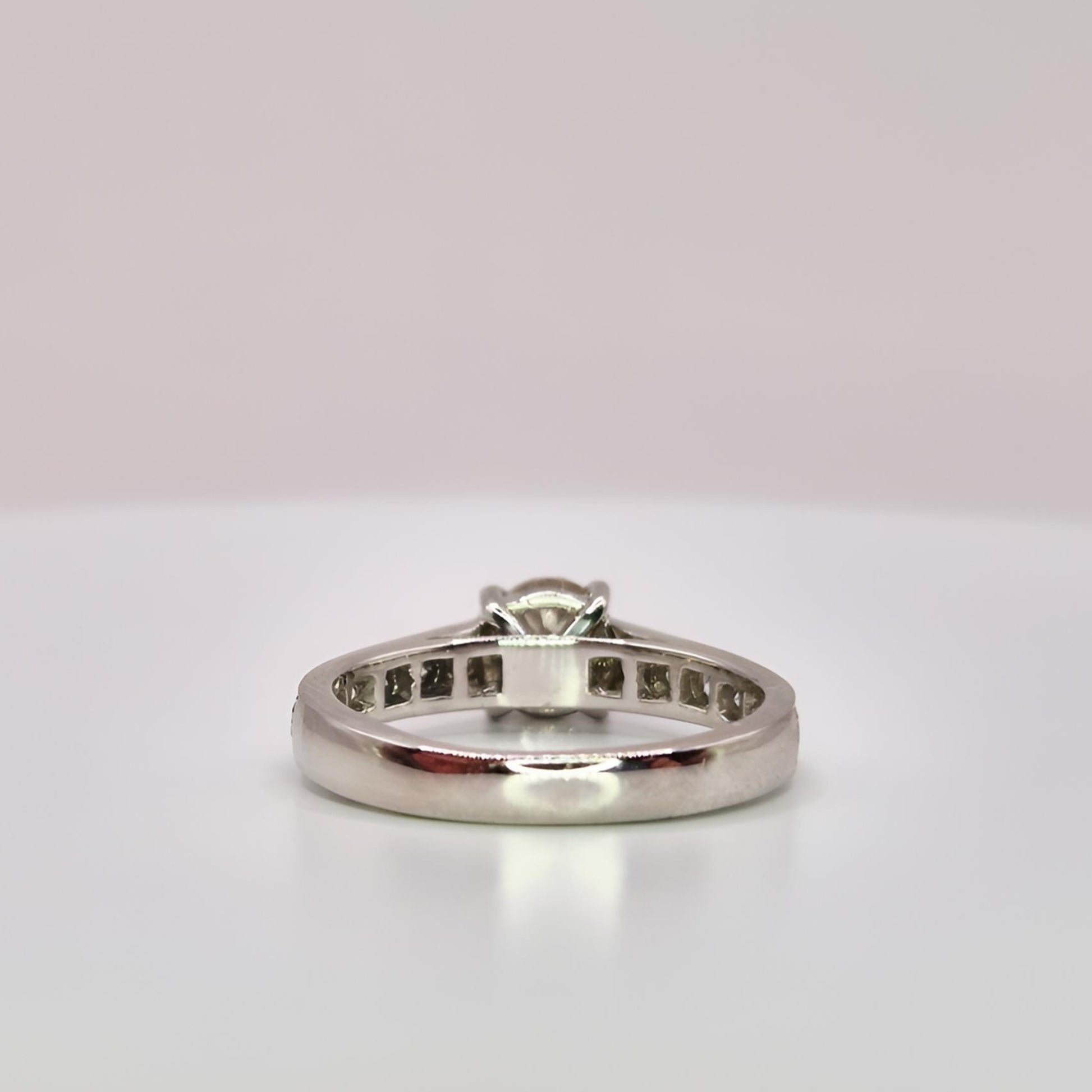 18ct white gold single stone diamond shoulders ring from behind