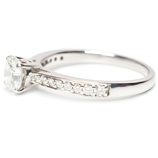 18ct white gold single stone diamond shoulders ring left close side