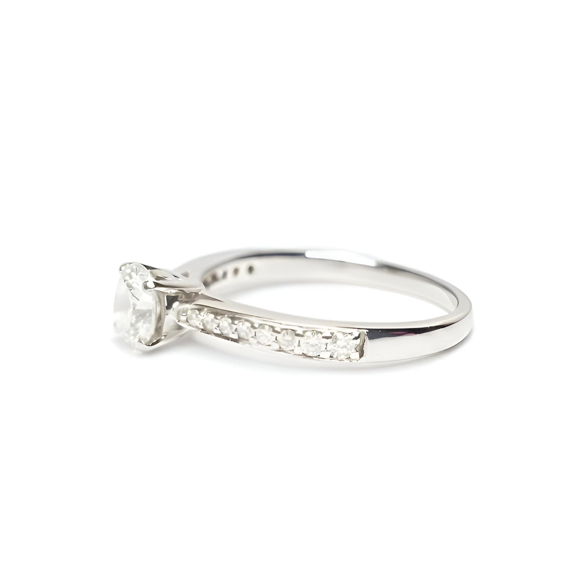 18ct white gold single stone diamond shoulders ring left side