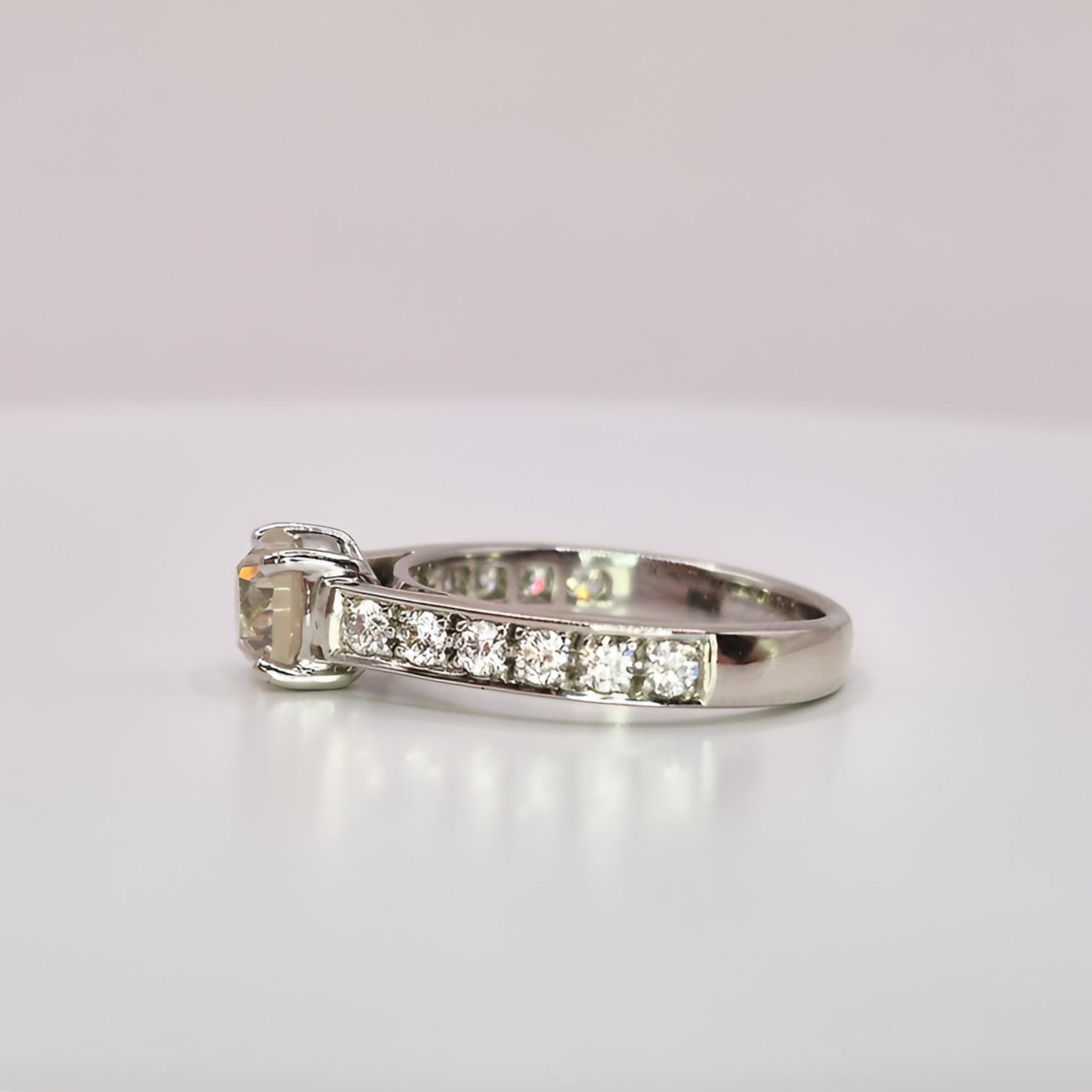 18ct white gold single stone diamond shoulders ring left-side