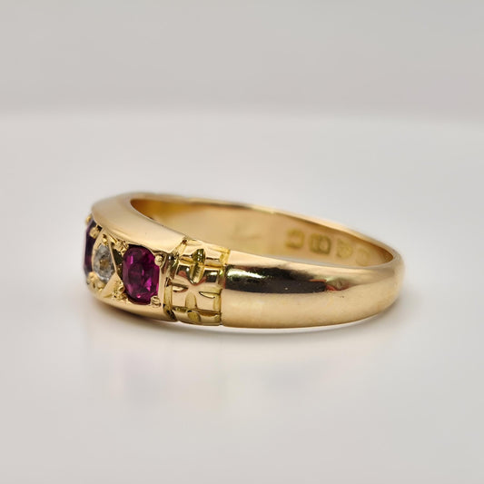 18ct yellow gold ruby diamond five stone ring left view
