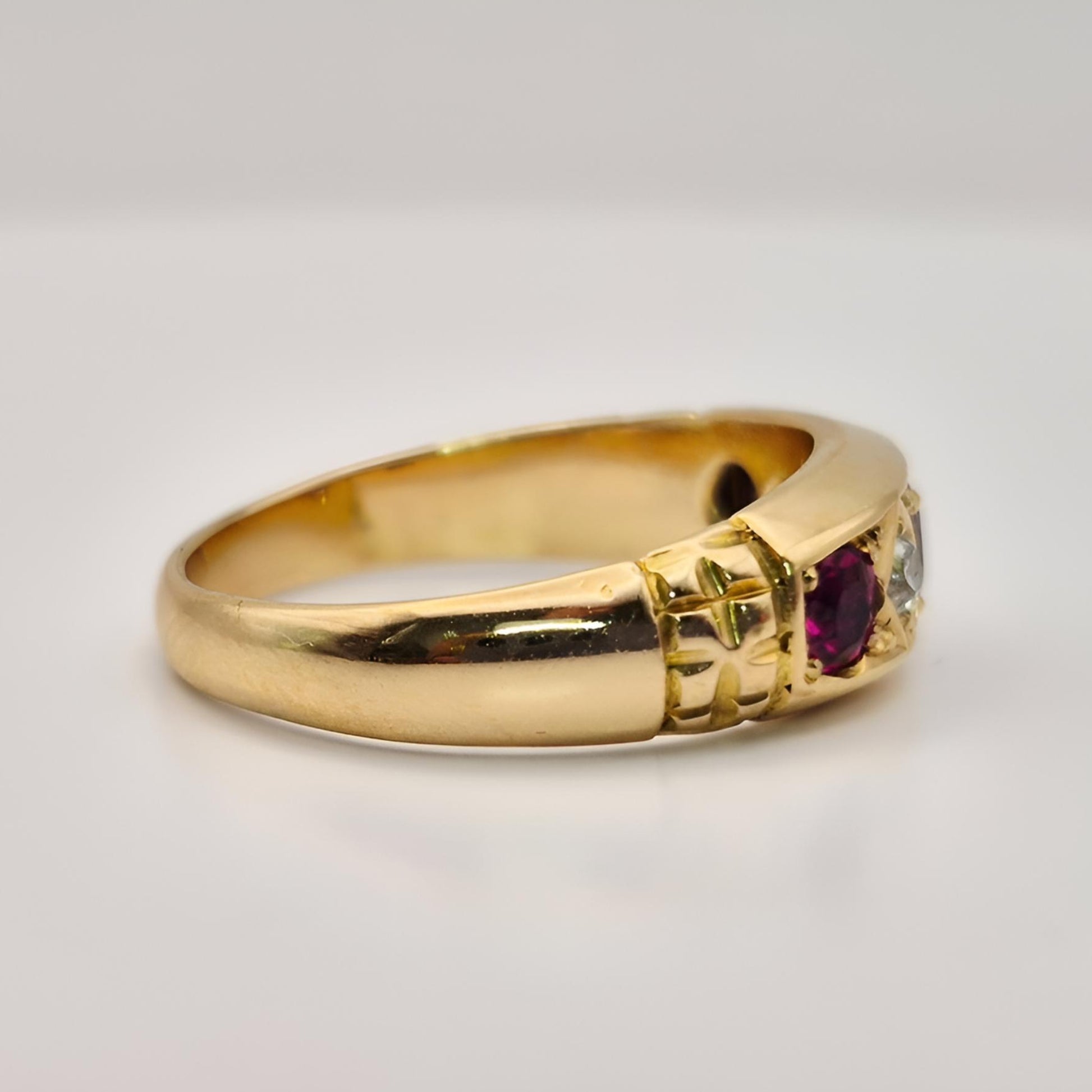18ct yellow gold ruby diamond five stone ring right view