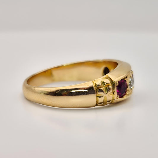 18ct yellow gold ruby diamond five stone ring right view