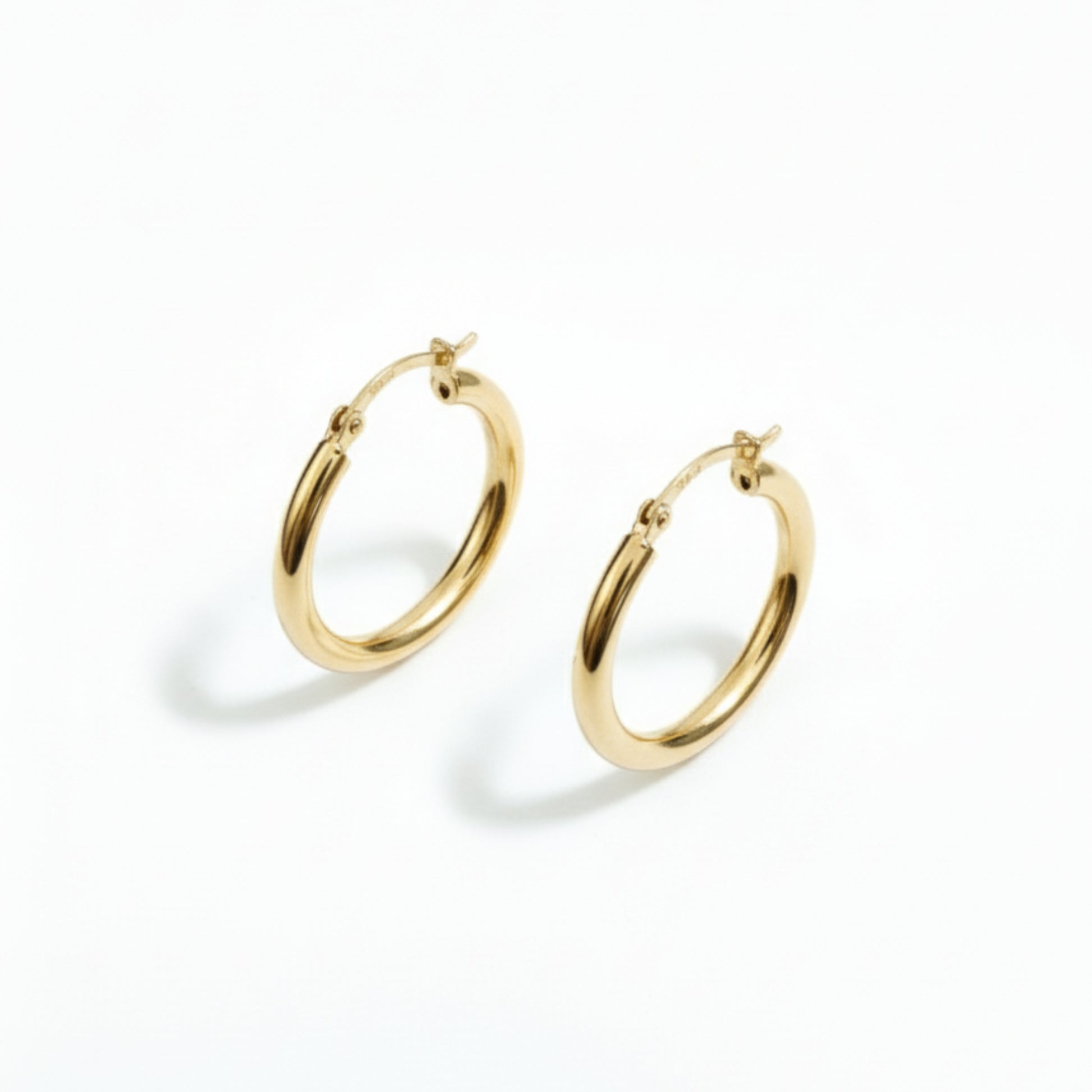 375 gold 20mm hoop earrings side angle view