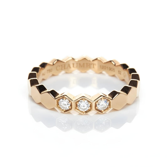 Chaumet Bee My Love Ring 18ct Rose Gold 3-Stone Diamond Band Size L - Pre-owned