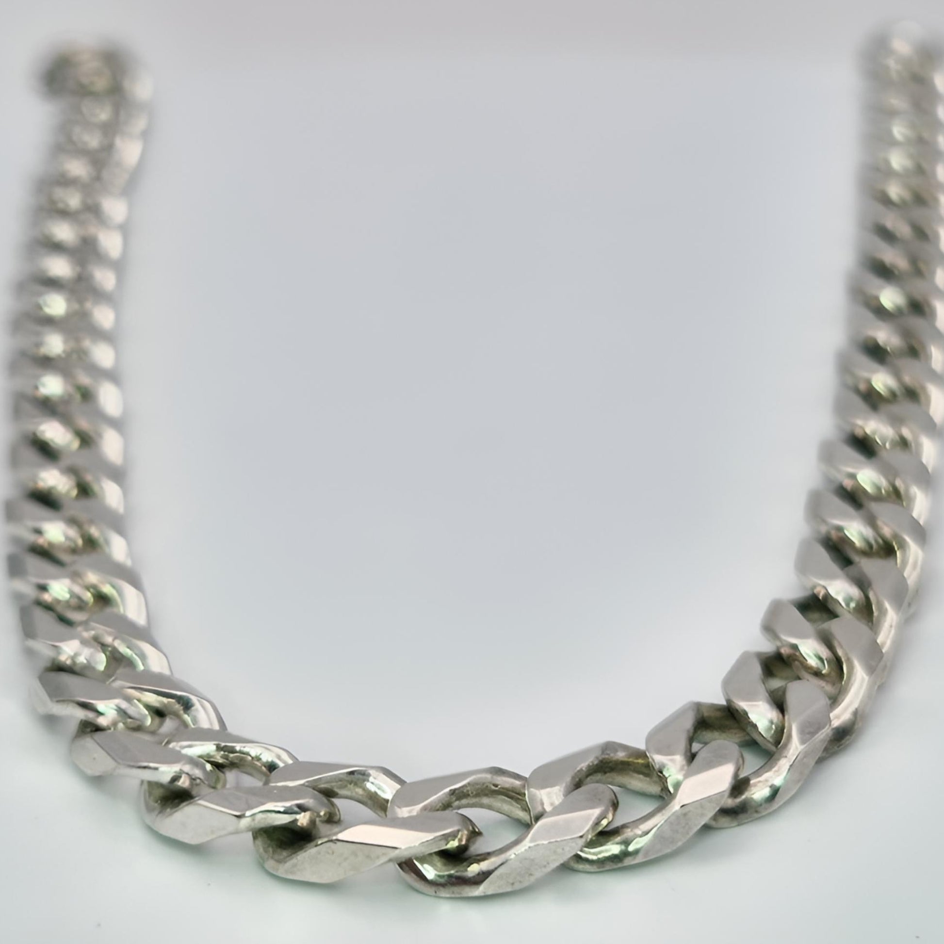925 silver curb solid heavy links 20 inch chain hallmarked bail front closer view