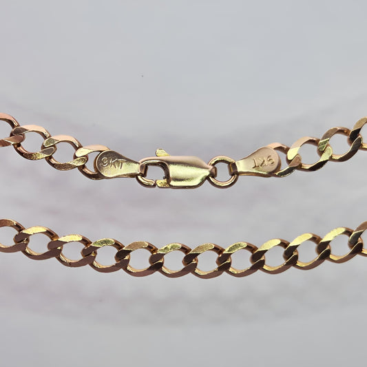 9ct gold curb chain 22inch front view