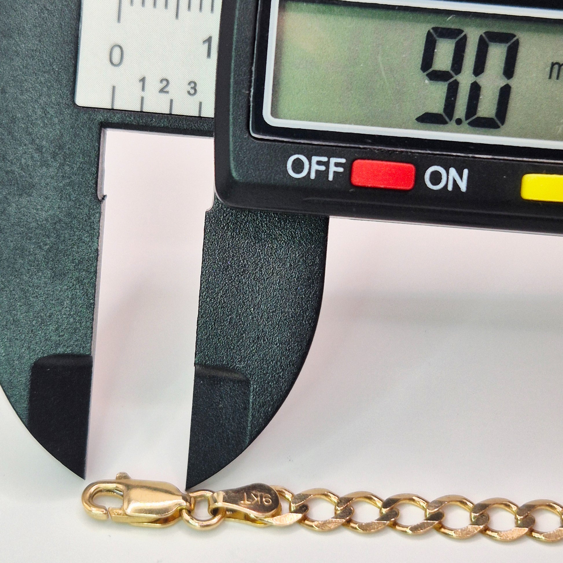 9ct yellow gold curb 22inch chain 4.5mm flat curb clasp measurement