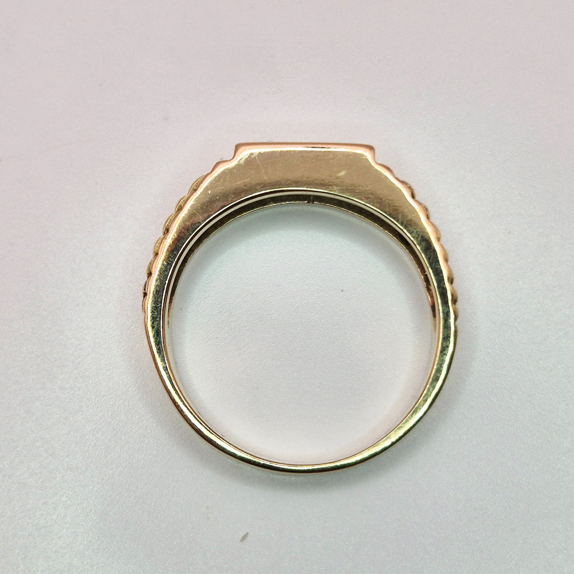 9ct yellow gold hallmarked two stone diamond ring from above view