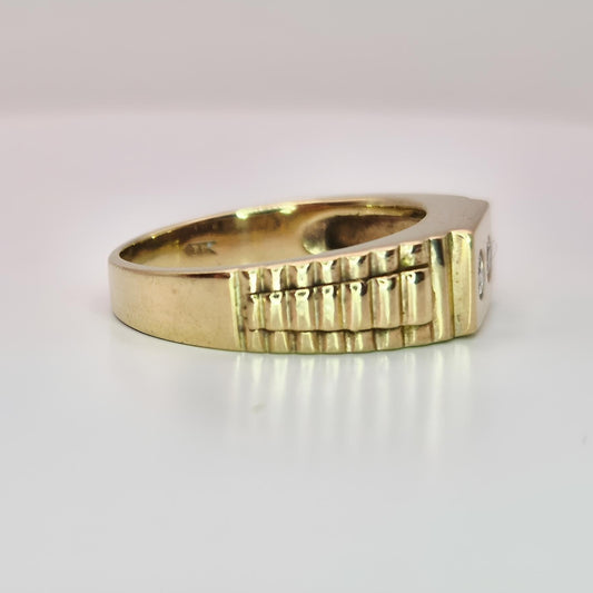 9ct yellow gold hallmarked two stone diamond ring on ring from right side view