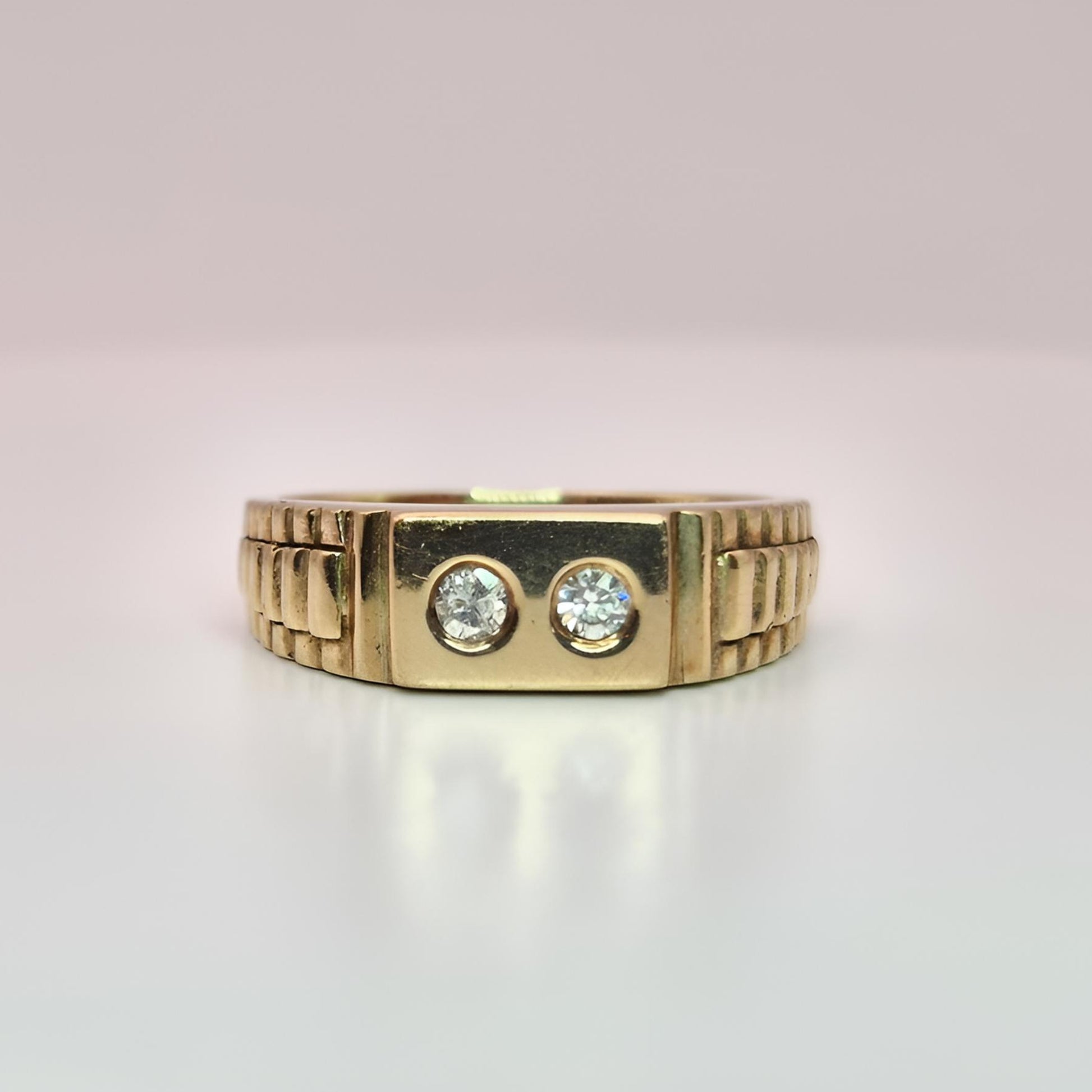 9ct yellow gold hallmarked two stone diamond ring opposite view