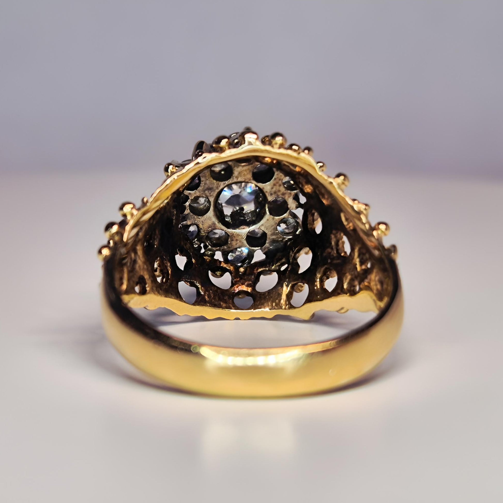 9ct yellow gold vintage diamond cluster ring behind