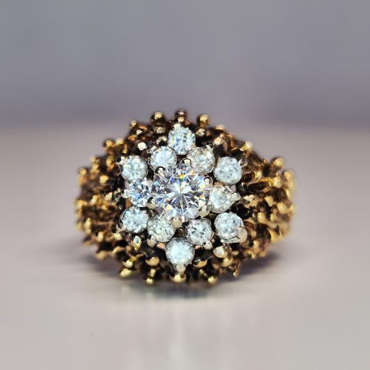 9ct yellow gold vintage diamond cluster ring front view