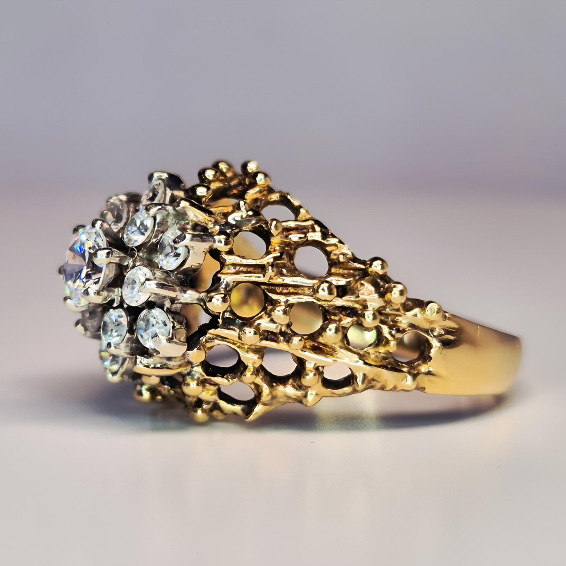 9ct yellow gold vintage diamond cluster ring left side view