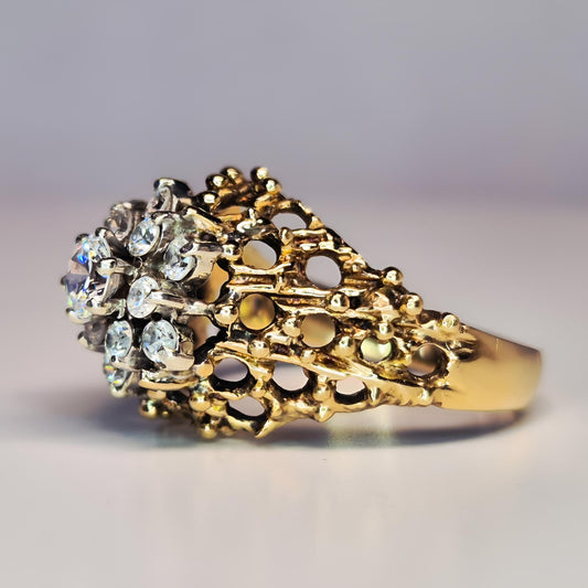 9ct yellow gold vintage diamond cluster ring left side view