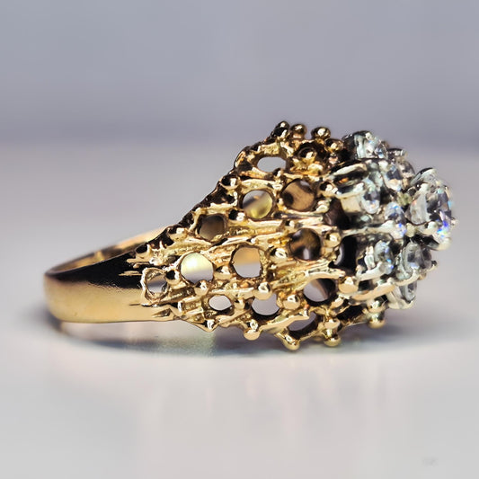 9ct yellow gold vintage diamond cluster ring right side