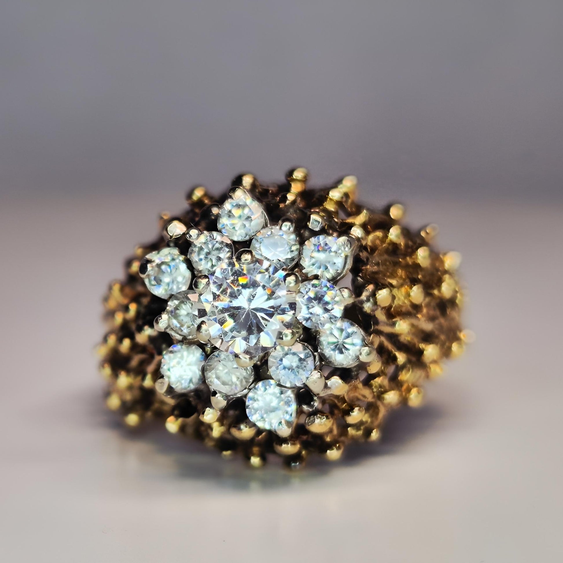 9ct yellow gold vintage diamond cluster ring upside down