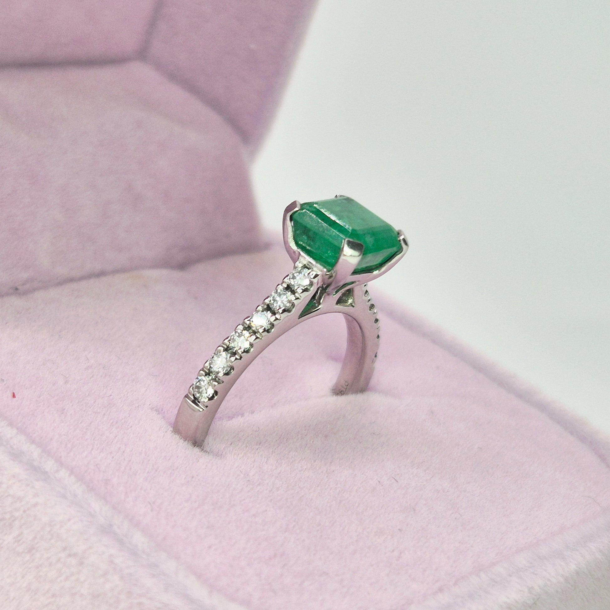 buish green emerald ring side right view