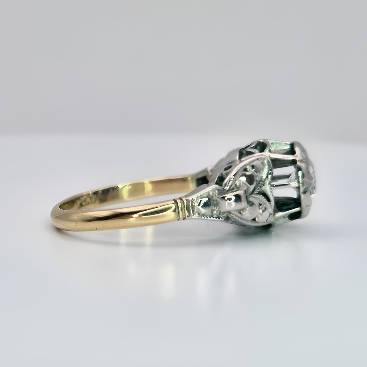 fully hallmarked 18ct yellow gold single stone diamond ring collet left view