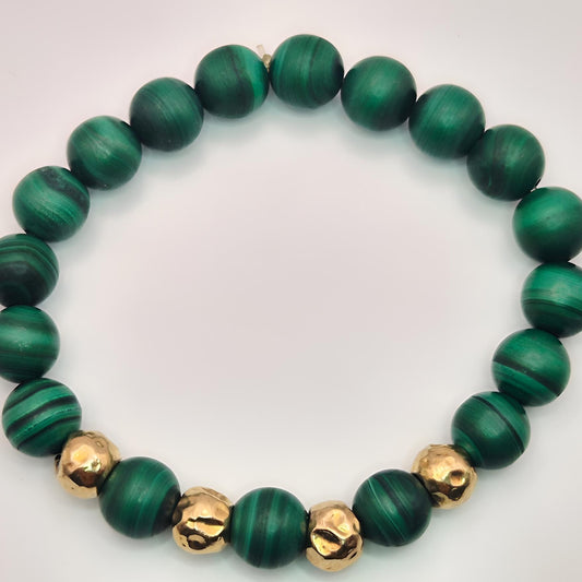 malachite gold bead bracelet above view