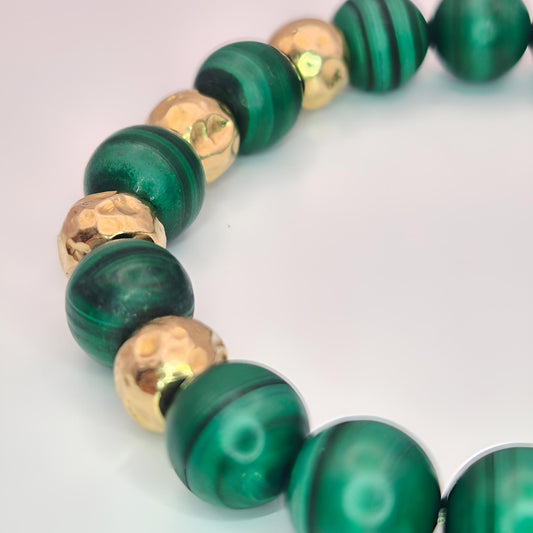 malachite gold bead bracelet closer view