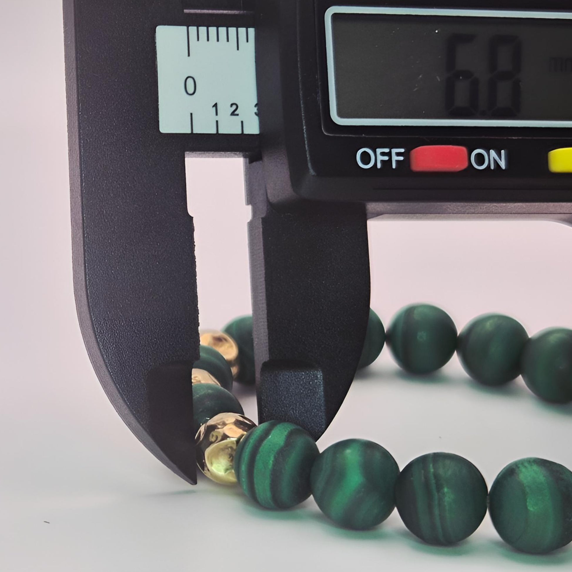 malachite gold bead bracelet first gold bead measurement