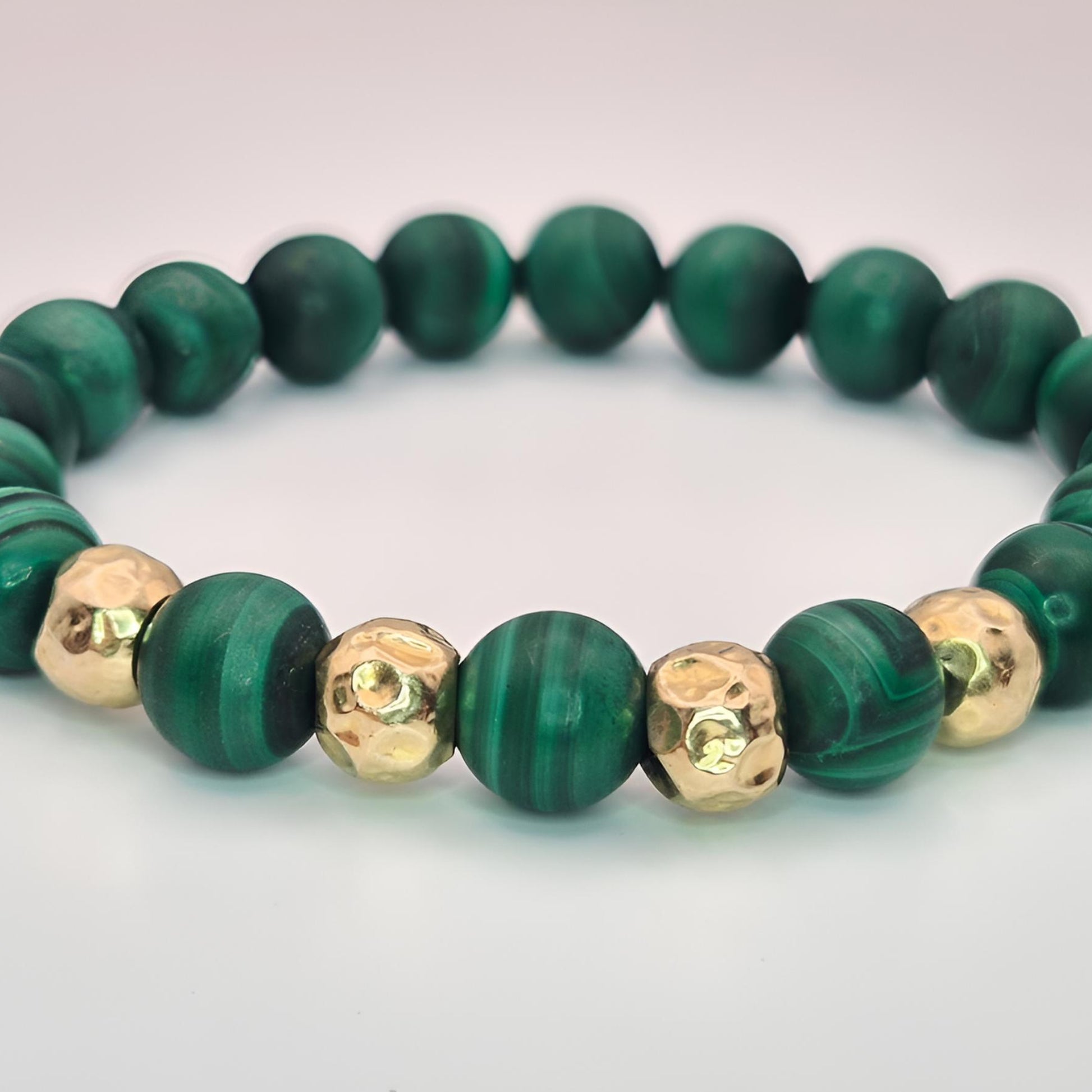 malachite gold bead bracelet front view