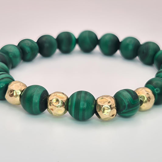 malachite gold bead bracelet front view