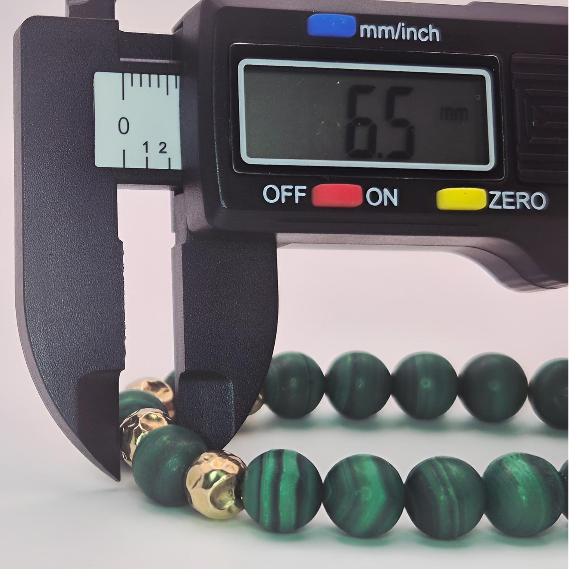 malachite gold bead bracelet second gold bead measurement