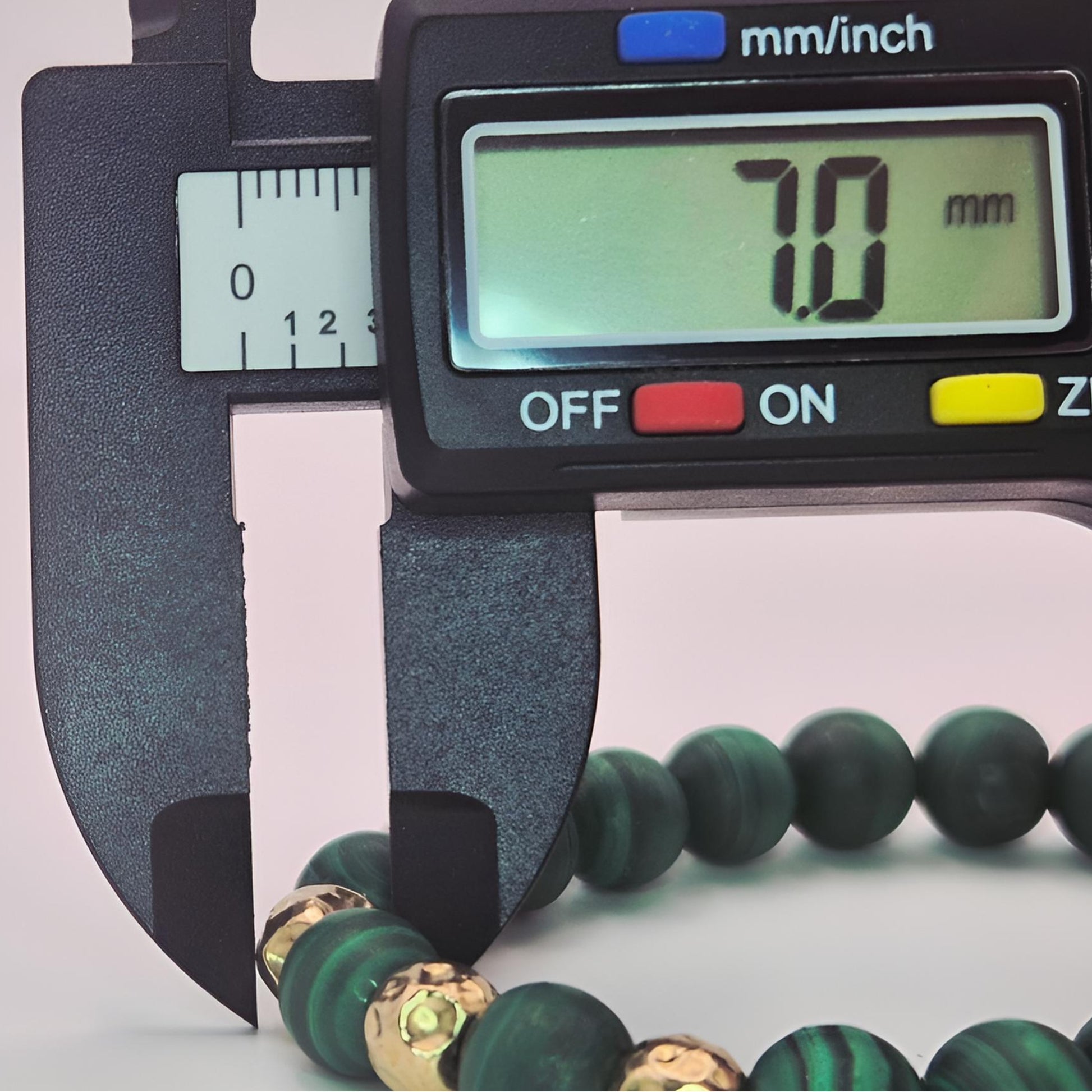 malachite gold bead bracelet third gold bead measurement