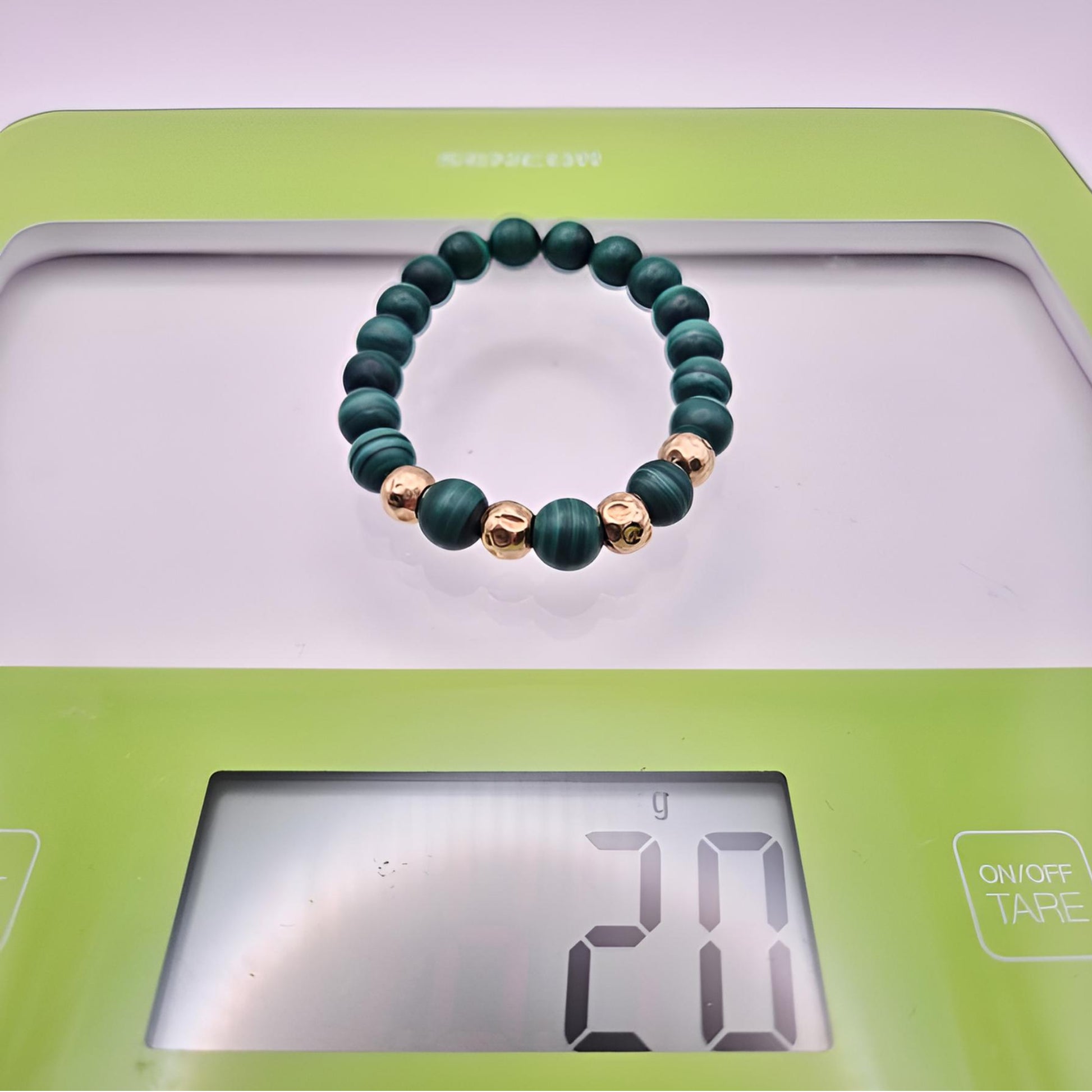 malachite gold bead bracelet weight on scale