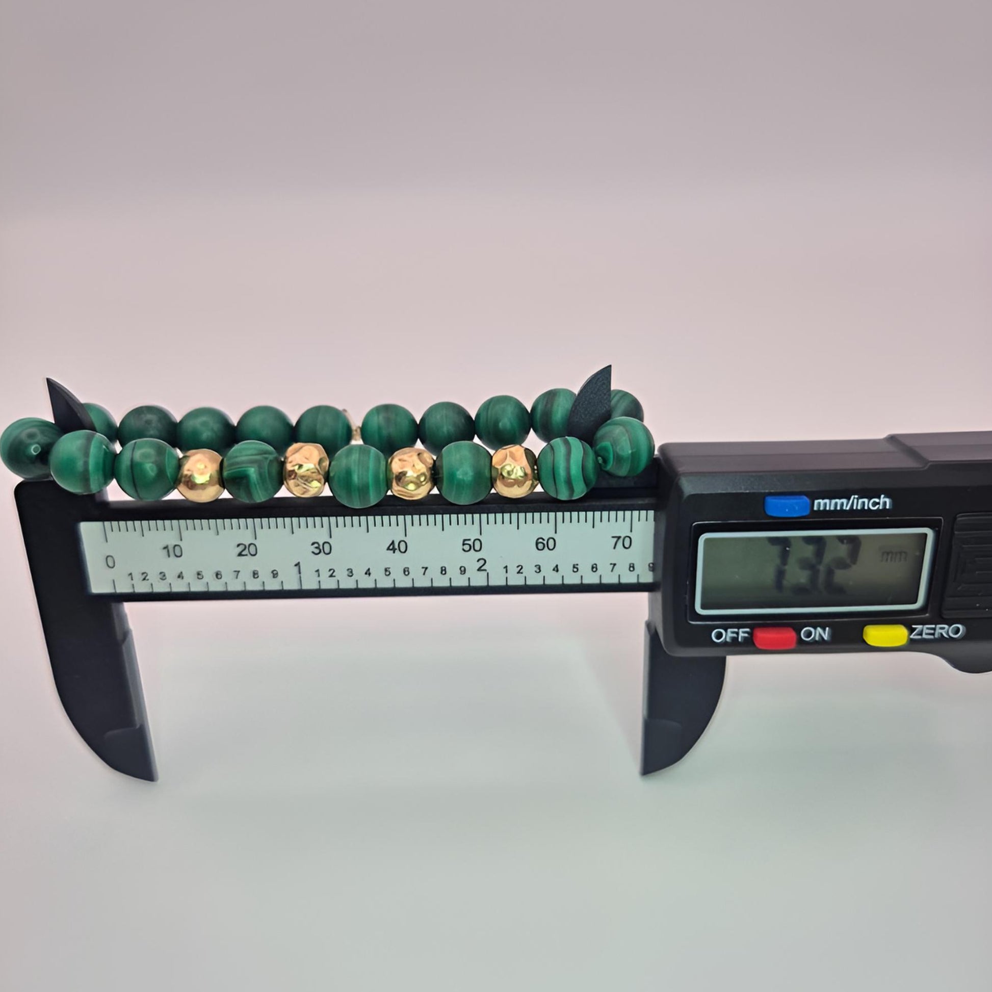 malachite gold bead bracelet wrist measurement