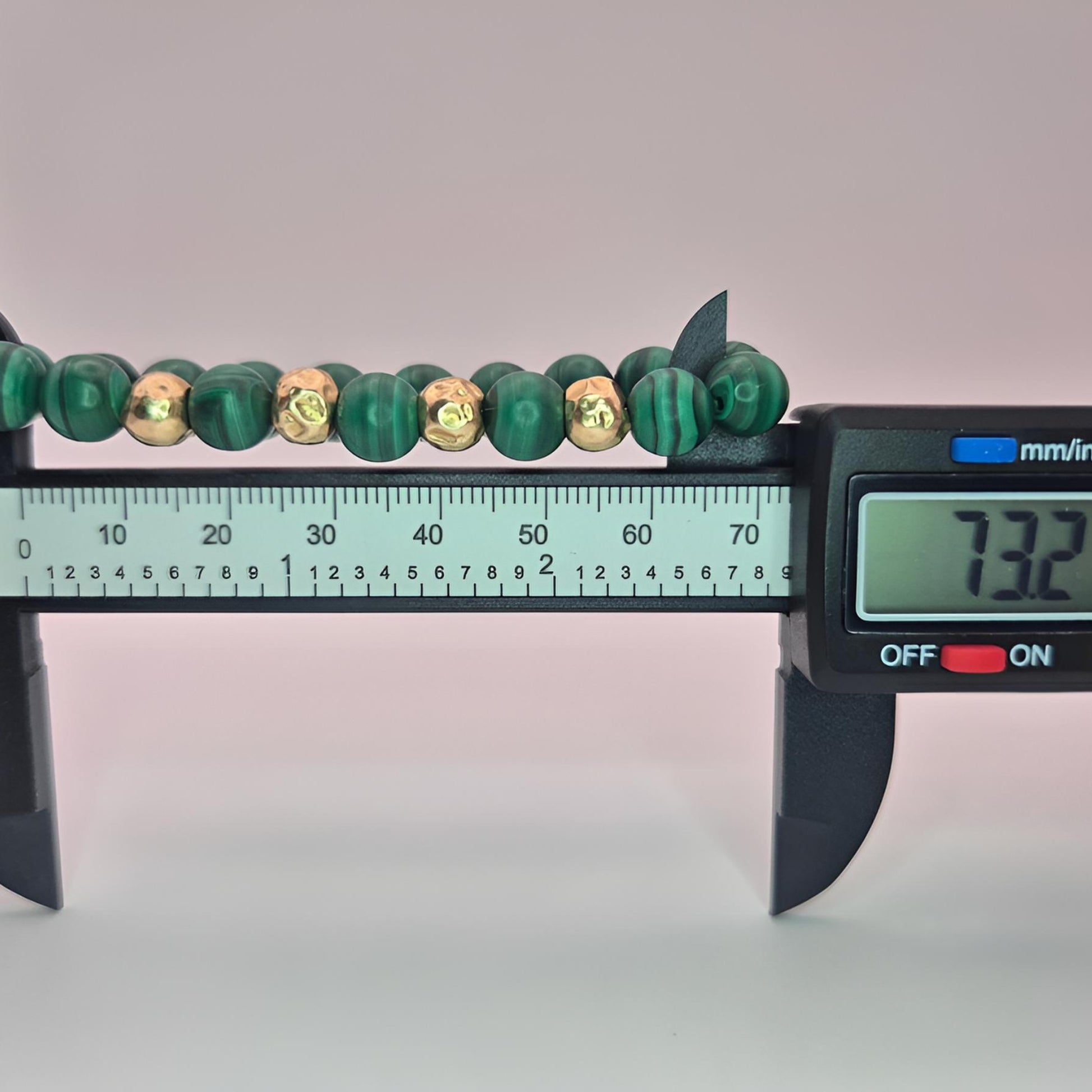 malachite gold bead bracelet wrist size measurement