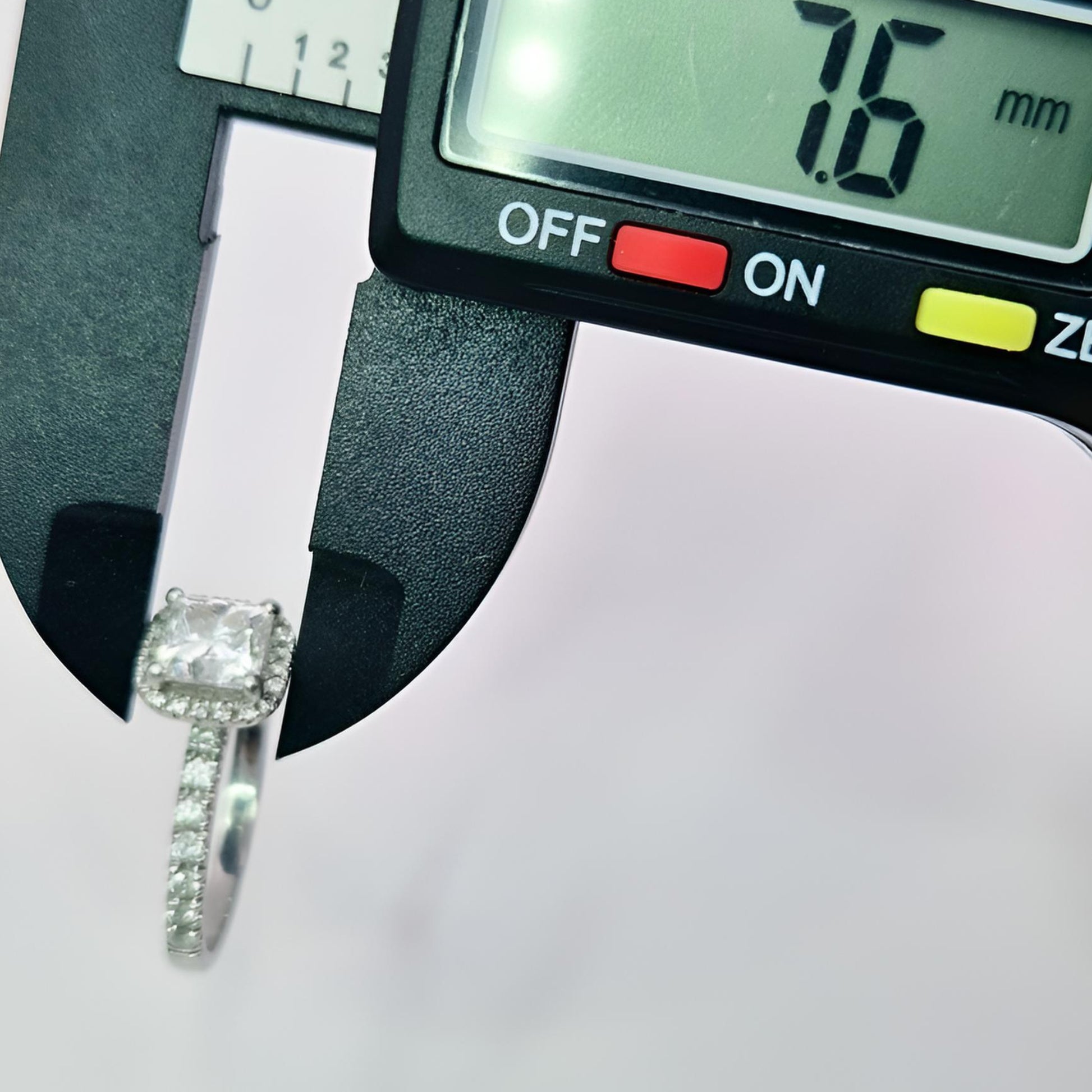 platinum diamond halo diamond set collet and diamond set shoulders ring head measurement
