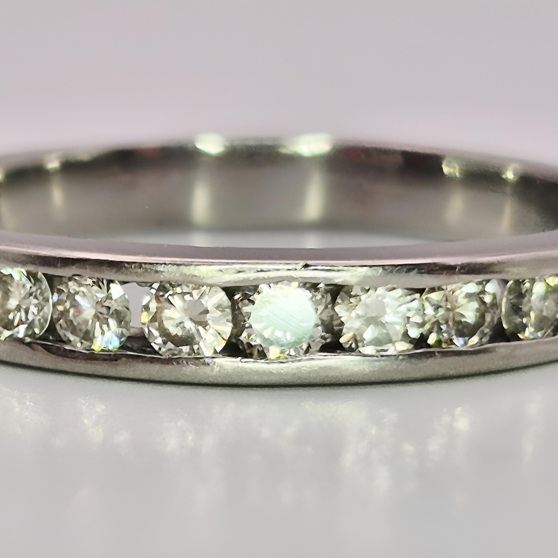 platinum hallmarked diamond half eternity ring front close view