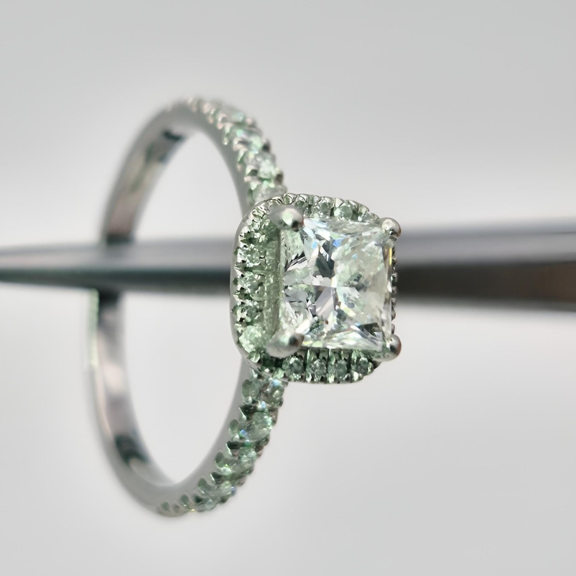 platinum princess cut diamond halo diamond set collet ring main