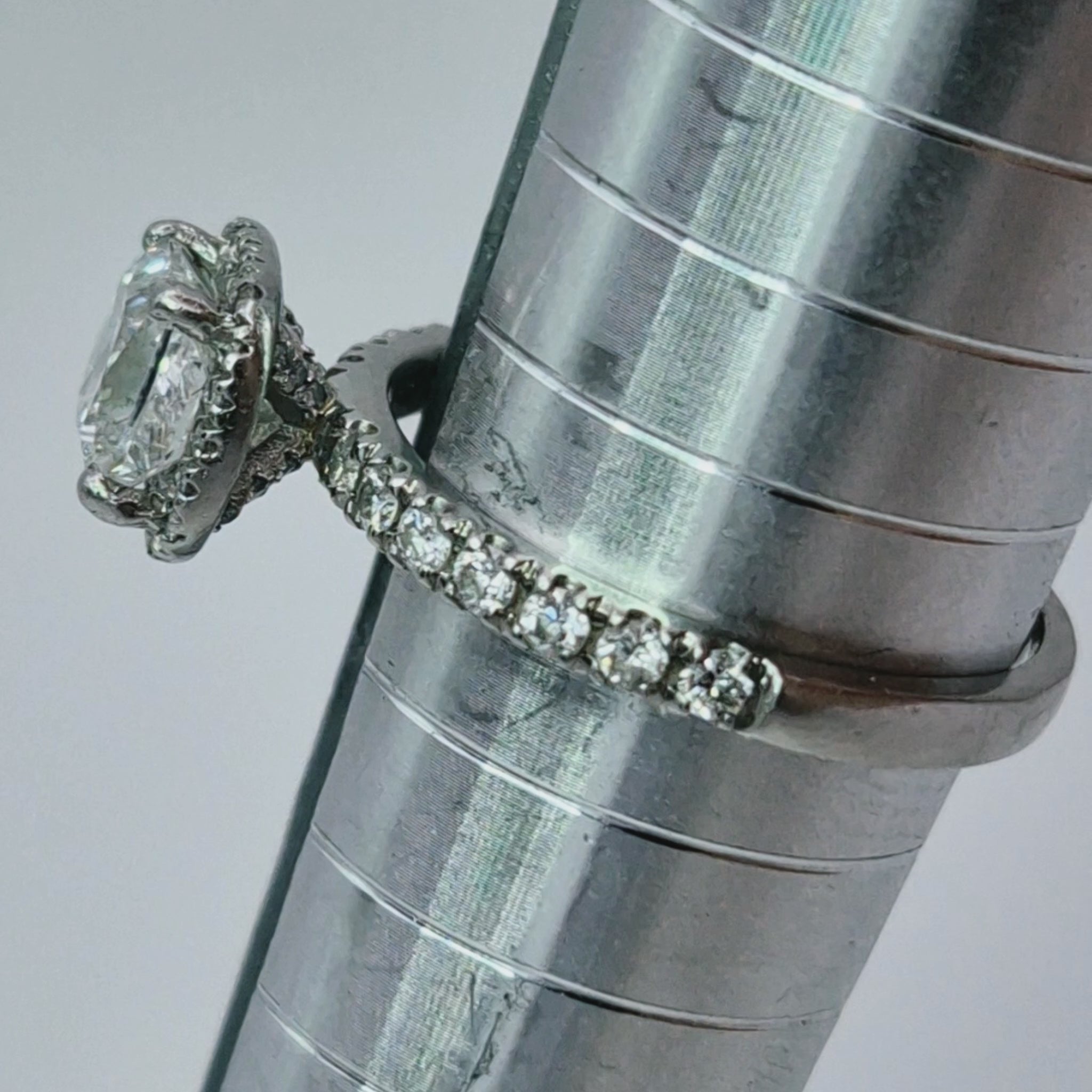 platinum diamond halo cluster princess cut centre stone diamond shoulder ring video on ring stick