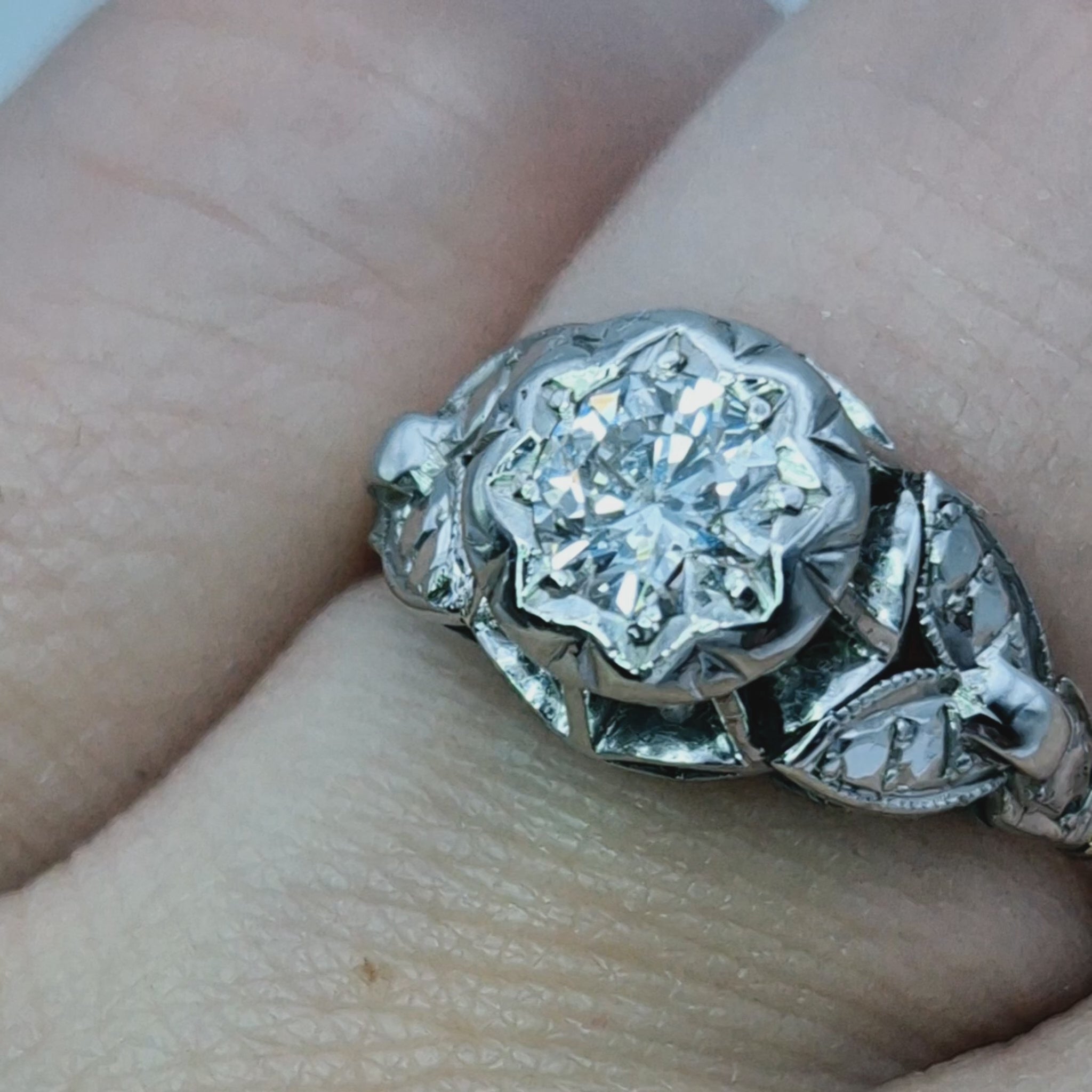 18ct yellow gold shank platinum head single stone diamond ring video on hand