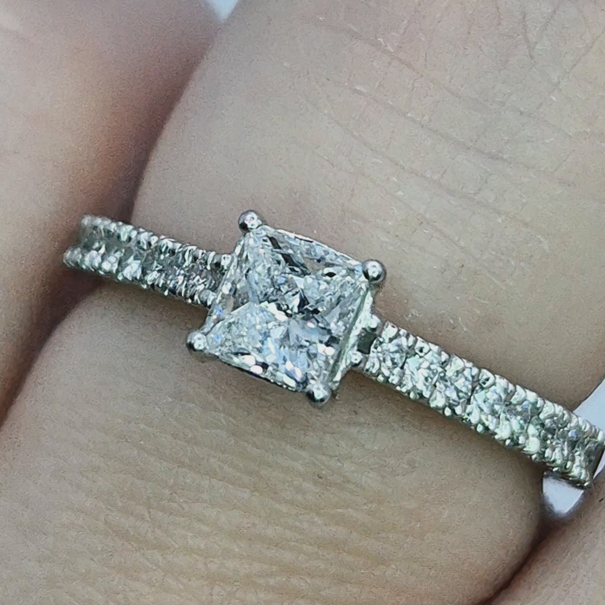 platinum single stone princess cut diamond ring video on finger